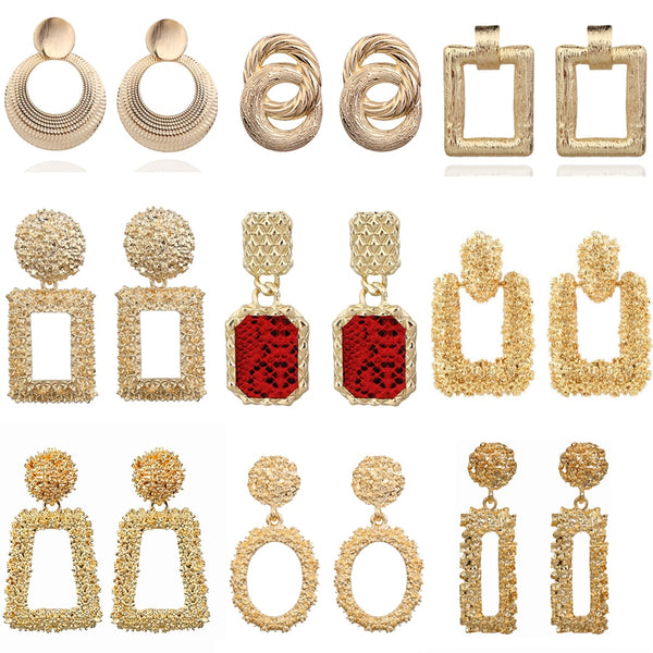 Natashahs Vintage Earrings Large for Women Statement Earrings Geometric Gold Metal Pendant Earrings Trend Fashion Jewelry - NATASHAHS
