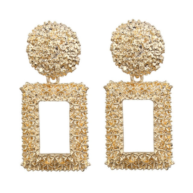 Natashahs Vintage Earrings Large for Women Statement Earrings Geometric Gold Metal Pendant Earrings Trend Fashion Jewelry - NATASHAHS