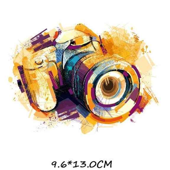 Ink Camera Stripes Patches Set Iron on Transfer Patch for T-shirts Girls Kids Clothing DIY Thermo Stickers on Clothes - NATASHAHS