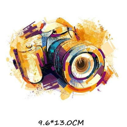 Ink Camera Stripes Patches Set Iron on Transfer Patch for T-shirts Girls Kids Clothing DIY Thermo Stickers on Clothes - NATASHAHS