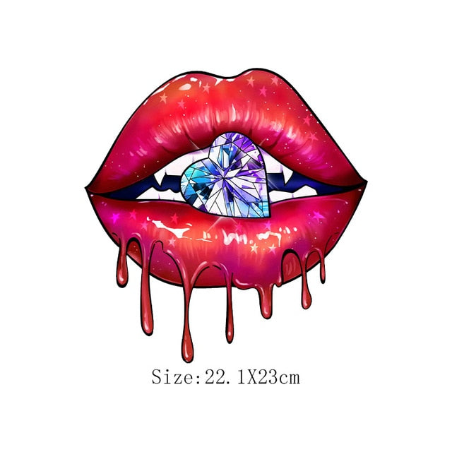 Print Lips Patches For Clothes Heat Transfer Thermal Stickers DIY Washable T-Shirts Iron On Transfer  Girls Lips Patches - NATASHAHS