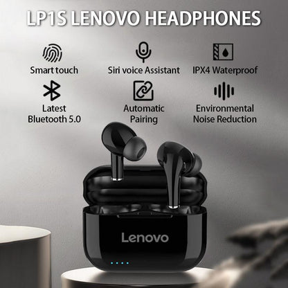 Écouteurs Bluetooth Lenovo LP1S Stéréo HD Suppression de Bruit Casque sans fil Sport TWS Écouteurs intra-auriculaires HiFi avec micro