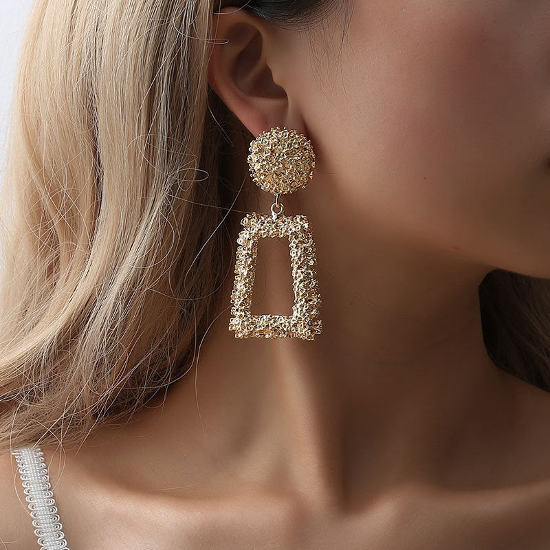 Natashahs Vintage Earrings Large for Women Statement Earrings Geometric Gold Metal Pendant Earrings Trend Fashion Jewelry - NATASHAHS