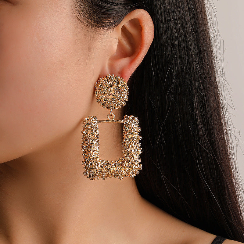 Natashahs Vintage Earrings Large for Women Statement Earrings Geometric Gold Metal Pendant Earrings Trend Fashion Jewelry - NATASHAHS
