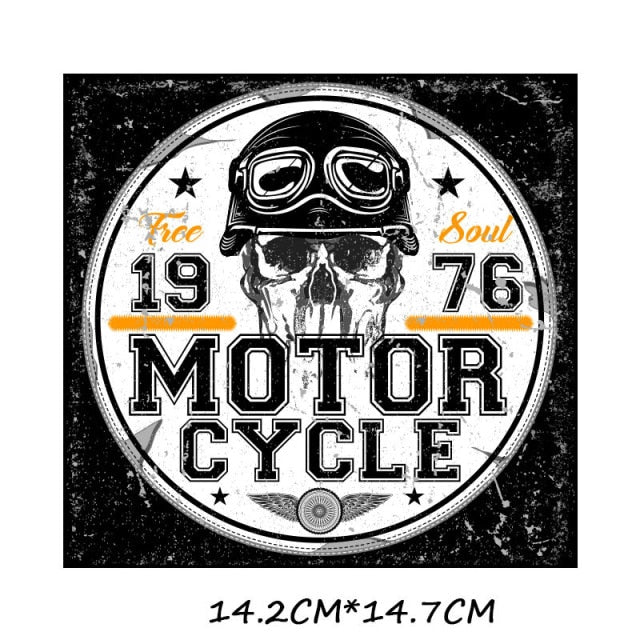 Biker Patch Iron-on Transfers for Clothing Thermoadhesive Patches on Clothes DIY Skull Stickers Motorcycle Applique Stripes Punk - NATASHAHS