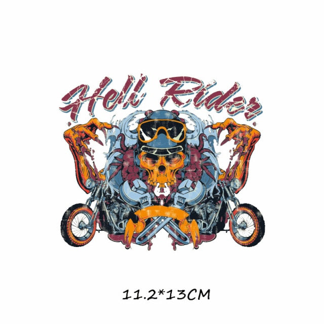 Biker Patch Iron-on Transfers for Clothing Thermoadhesive Patches on Clothes DIY Skull Stickers Motorcycle Applique Stripes Punk - NATASHAHS