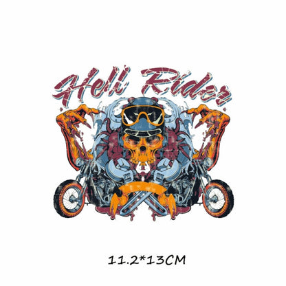 Biker Patch Iron-on Transfers for Clothing Thermoadhesive Patches on Clothes DIY Skull Stickers Motorcycle Applique Stripes Punk - NATASHAHS
