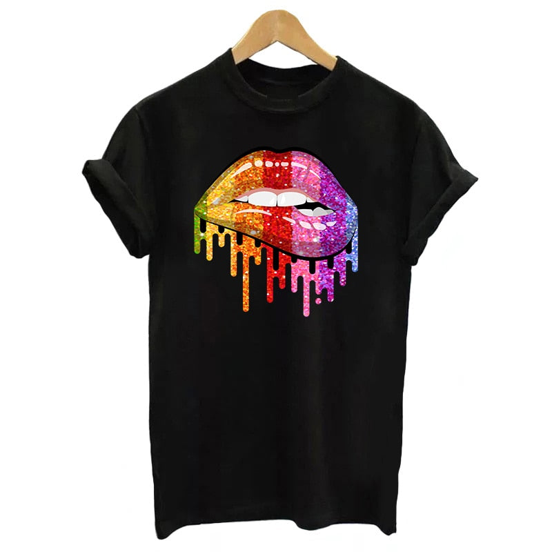 Lips Patches Rainbow Lips Thermal Sticker Iron On Transfers Fashion Girl DIY T-Shirt Tops Patch Heat Transfer Stickers Appliqued - NATASHAHS