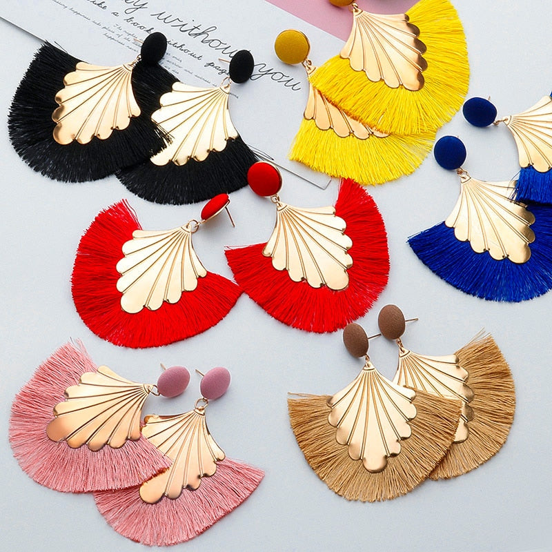 Fashion Bohemian Big Tassel Dangle Drop Earrings for Women Statement Wedding Red Fringe Female Earrings - NATASHAHS