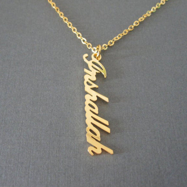 Personalized Chinese Japanese Korean Arabic Name Vertical Pendant Necklaces For Women Stainless Steel Chain Fashion Jewelry Gift - NATASHAHS