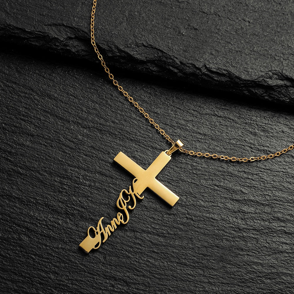 Personalized Name Necklaces in a Cross For Women Men Gold Silver Chain Lovers - NATASHAHS