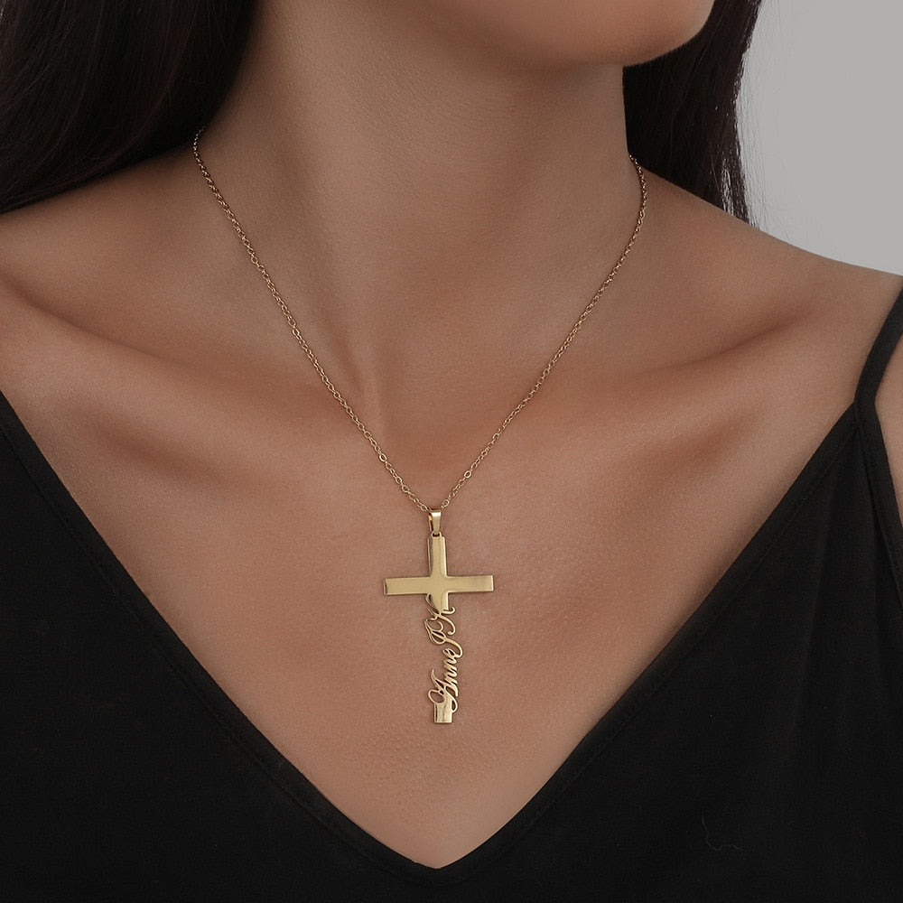 Personalized Name Necklaces in a Cross For Women Men Gold Silver Chain Lovers - NATASHAHS