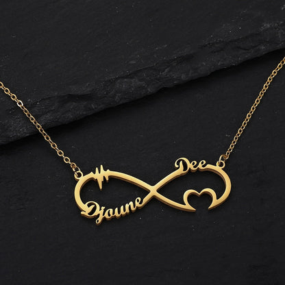 Personalized Two Names Necklace with a underlined heart For Women Men Gold Silver Chain Lovers - NATASHAHS