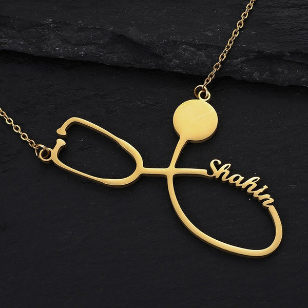 Personalized Name Necklace with a stethoscope For Women Men Gold Silver Chain Lovers - NATASHAHS