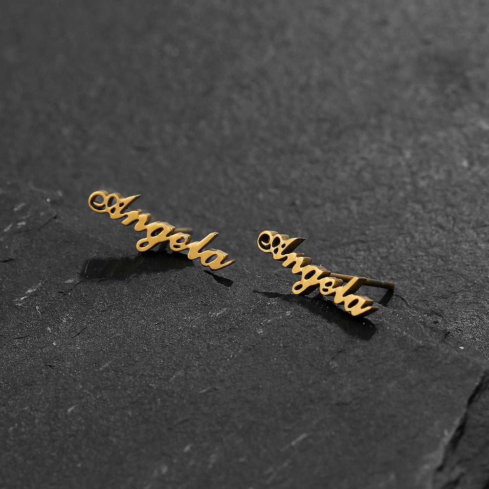 Fashion Stainless Steel Customize Name Stud Earrings Women Girls Jewelry Titanium Gold Color Letter Earring - NATASHAHS