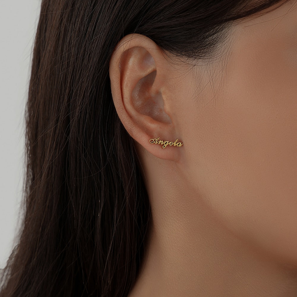 Fashion Stainless Steel Customize Name Stud Earrings Women Girls Jewelry Titanium Gold Color Letter Earring - NATASHAHS