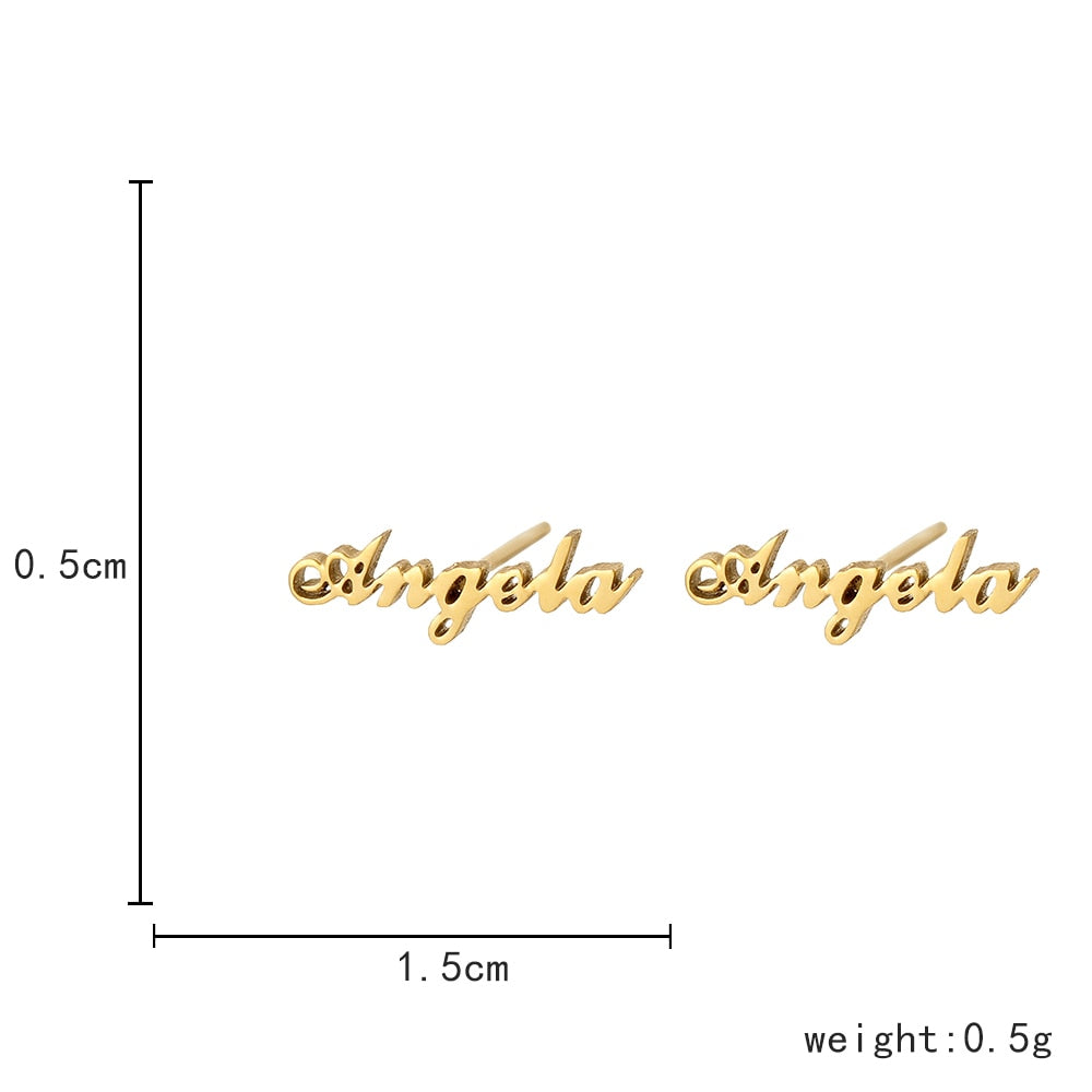 Fashion Stainless Steel Customize Name Stud Earrings Women Girls Jewelry Titanium Gold Color Letter Earring - NATASHAHS