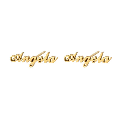 Fashion Stainless Steel Customize Name Stud Earrings Women Girls Jewelry Titanium Gold Color Letter Earring - NATASHAHS