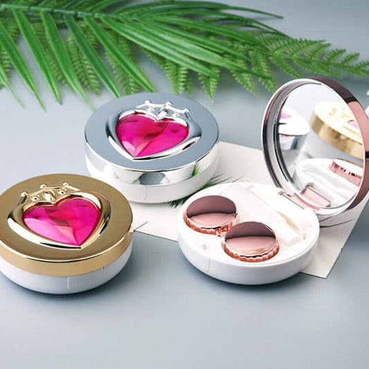 Luxury Contact Lens Box Heart With Mirror Travel Portable Case Storage Container For Women Girls - NATASHAHS