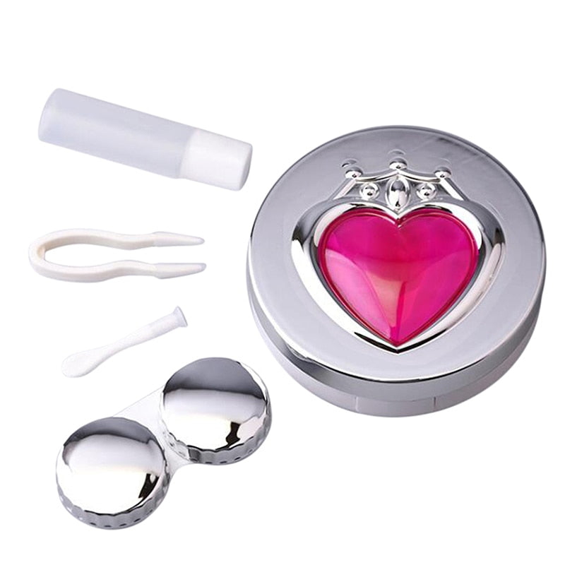 Luxury Contact Lens Box Heart With Mirror Travel Portable Case Storage Container For Women Girls - NATASHAHS