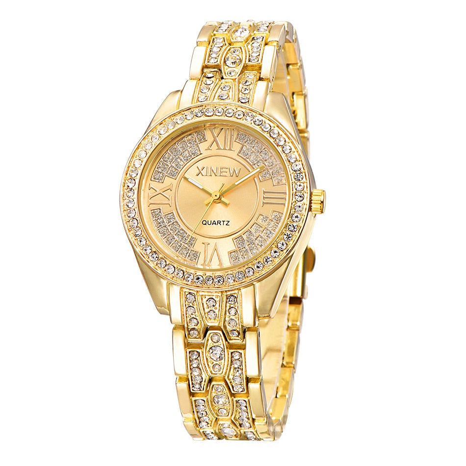 Gold Watches Women Top Brand Luxury Stainless Steel Rhinestone Casual Quartz Watch Montre Femme de Marque Luxe Original - NATASHAHS