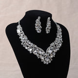 Luxury Rhinestone Wedding Jewelry Sets Earrings Geometric Crystal Statement Necklace Set for Bride African Bridal Jewelry Sets - NATASHAHS
